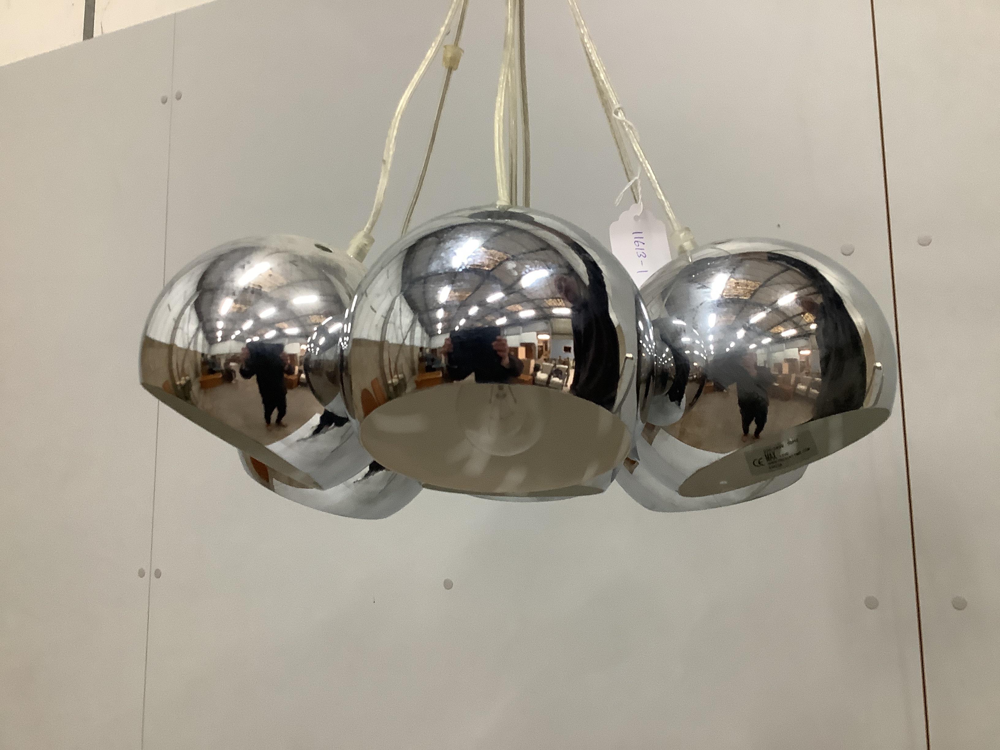 A mid century style seven branch chrome ceiling lamp, height 40cm